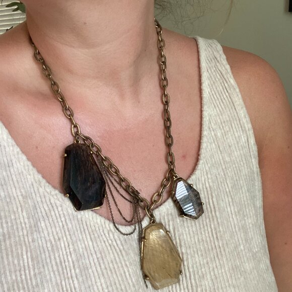 Boho Chunky Stones Gems Gold Chain Statement Necklace - Picture 3 of 4